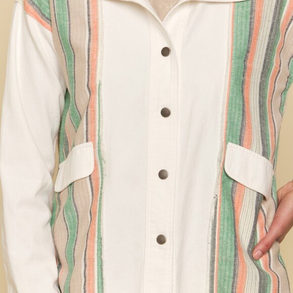 MYSTREE White Button Front Utility Jacket Lightweight Cotton Shacket with Pocket - Picture 7 of 7